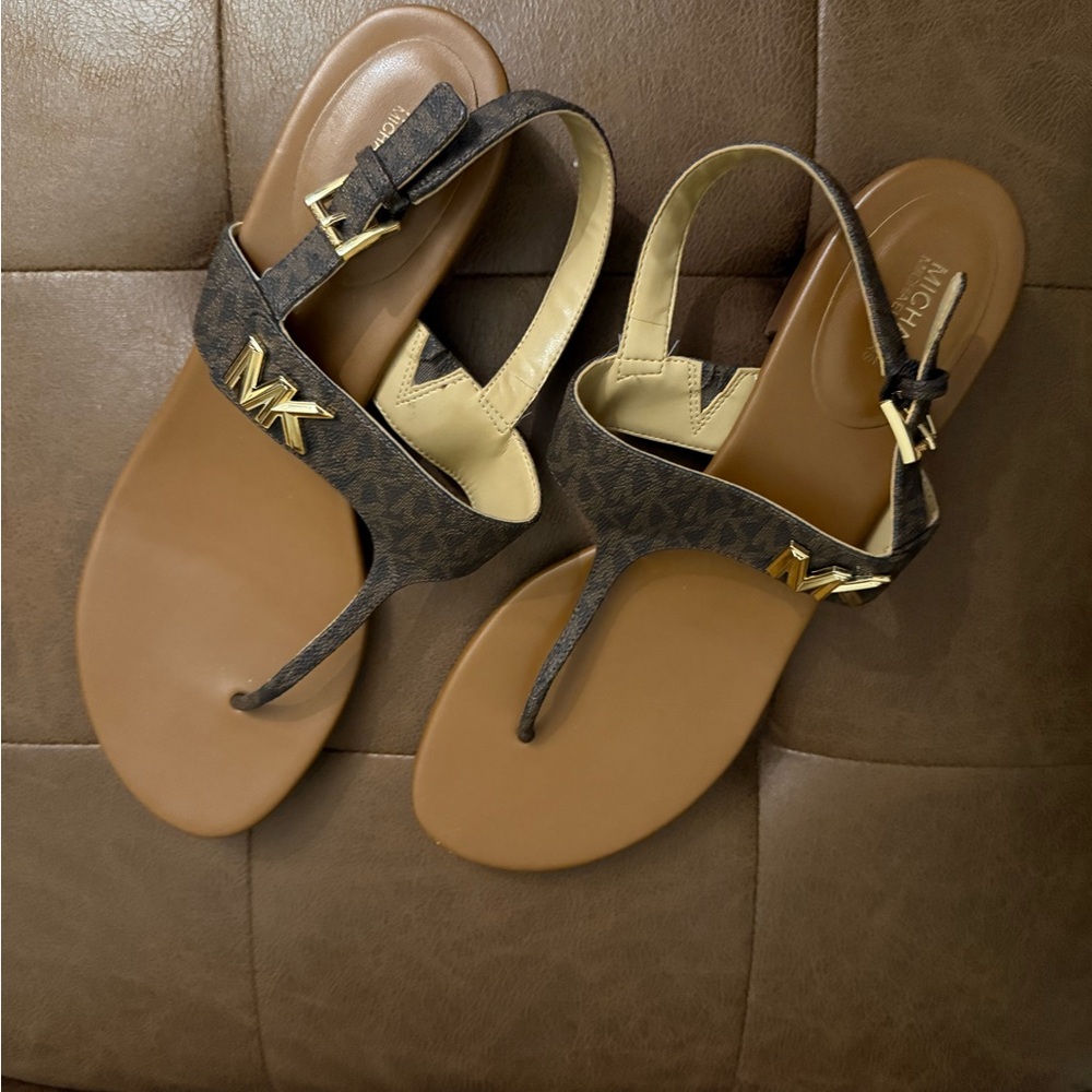Michael Kors Brown Sandals with T-Strap Design